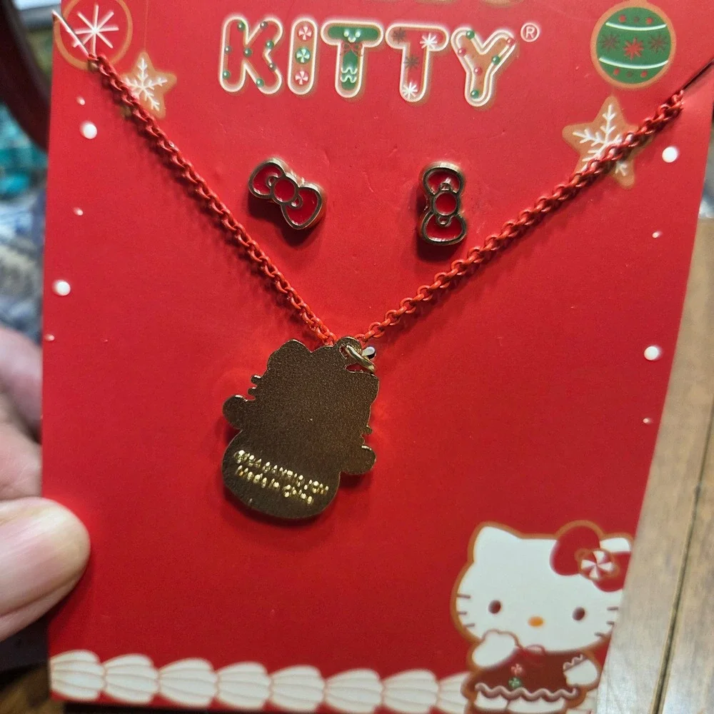 Hello Kitty Christmas Snowman Necklace Earrings Set Red Bow Festive Jewelry 16